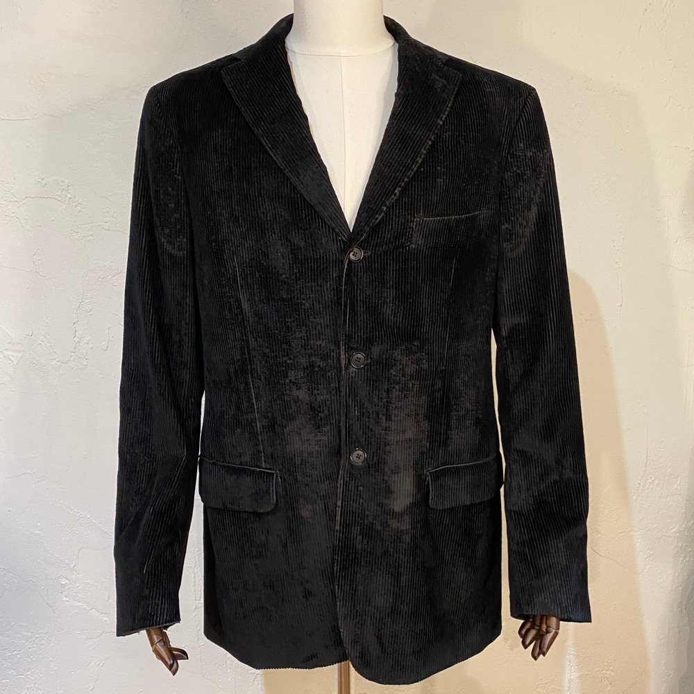 Isaia Napoli Corduroy Blazer Men 42 Black Gianluca Sport Coat Suit Jacket Italy